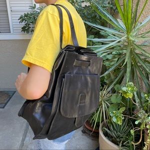 New vintage black Kenneth Cole leather/canvas backpack